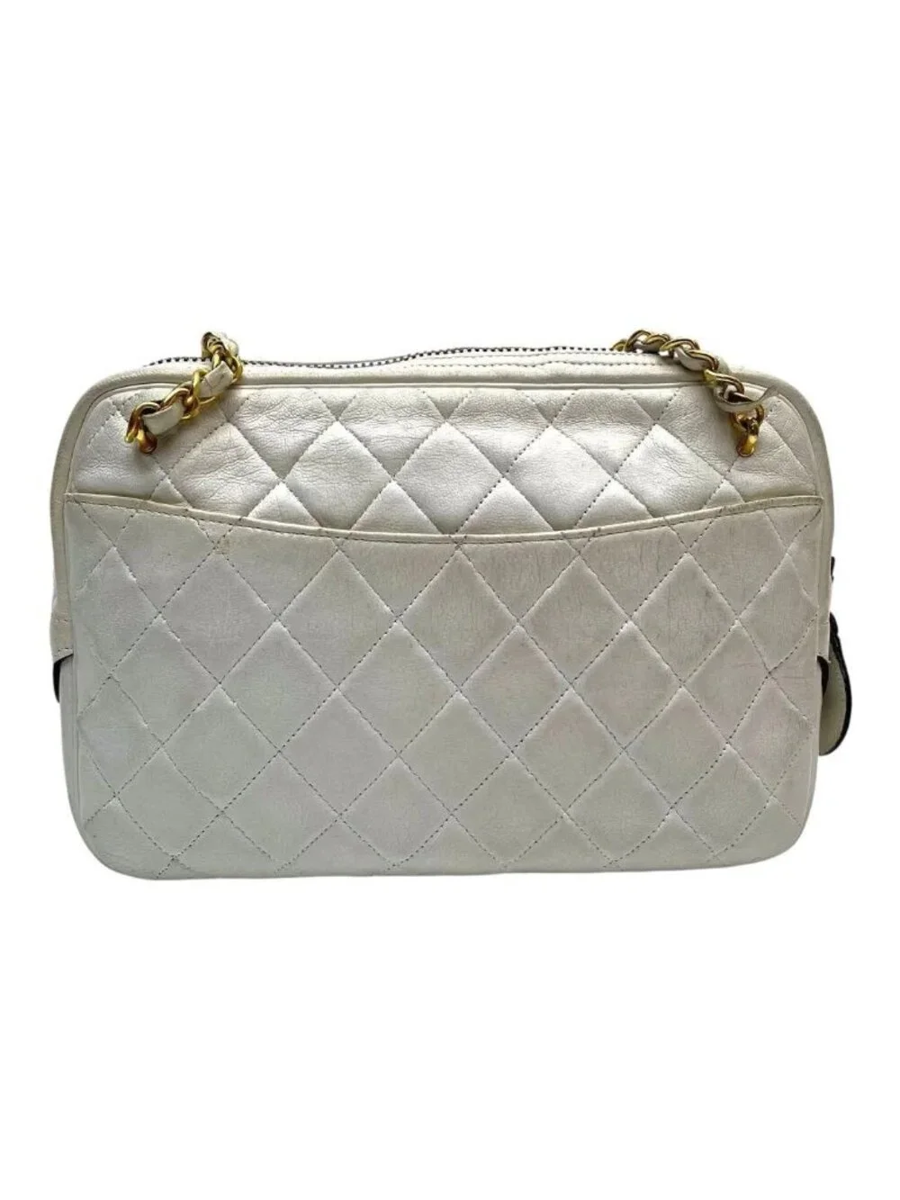 Chanel Quilted Lambskin Chain Shoulder Bag White Coco